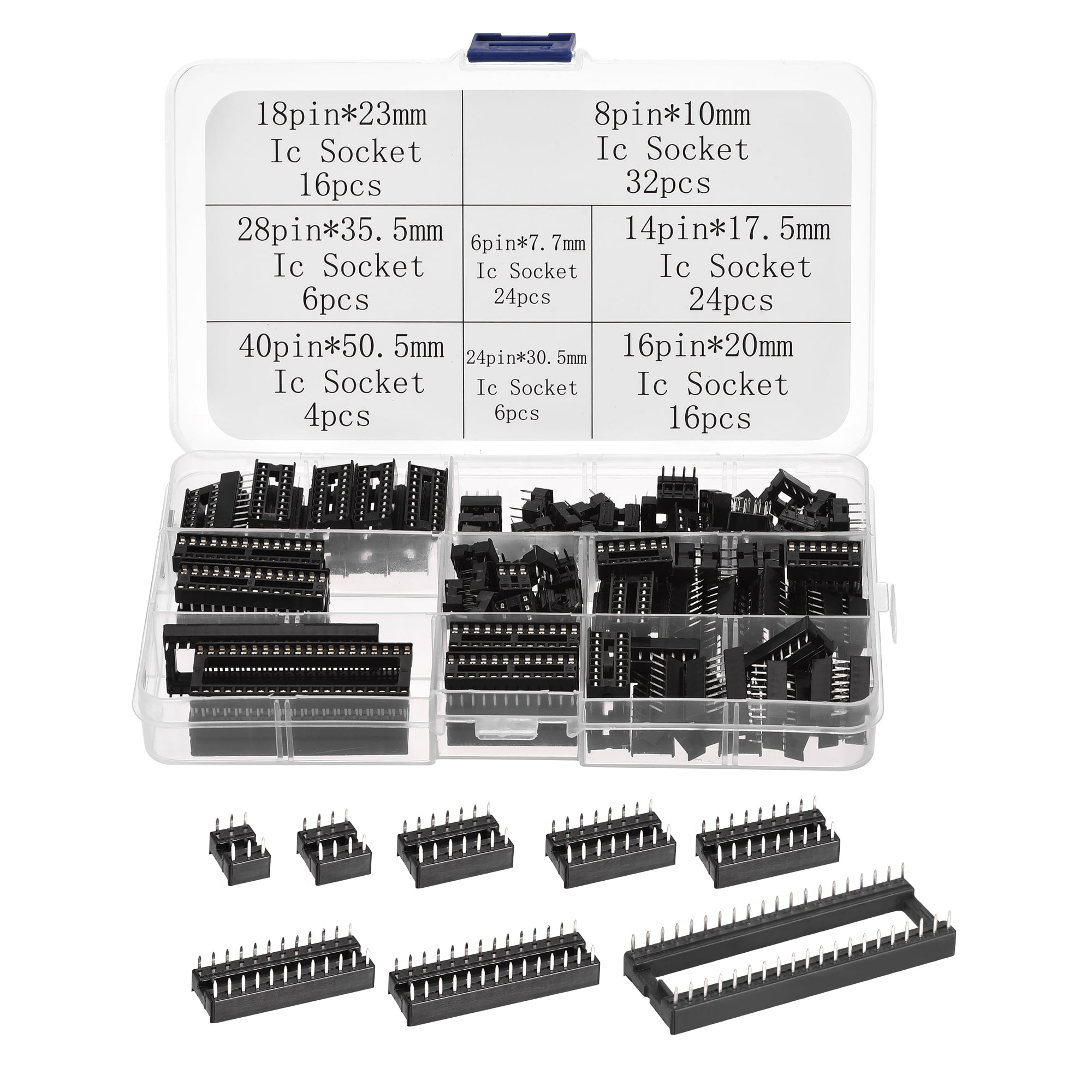 uxcell DIP IC Chip Socket Adaptor 2.54mm Pitch Dual Row Flat Pins Soldering Chip Connector Set 6,8,14,16,18,20,24,28,40 Pins Black 