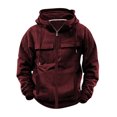 thumbnail image 2 of Momasggi Tactical Hoodies for Men Full Zip Long Sleeve Hooded Sweatshirt Causal Workout Cargo Hoodie Sport Outdoor Winter Jacket with Pockets Wine S, 2 of 5