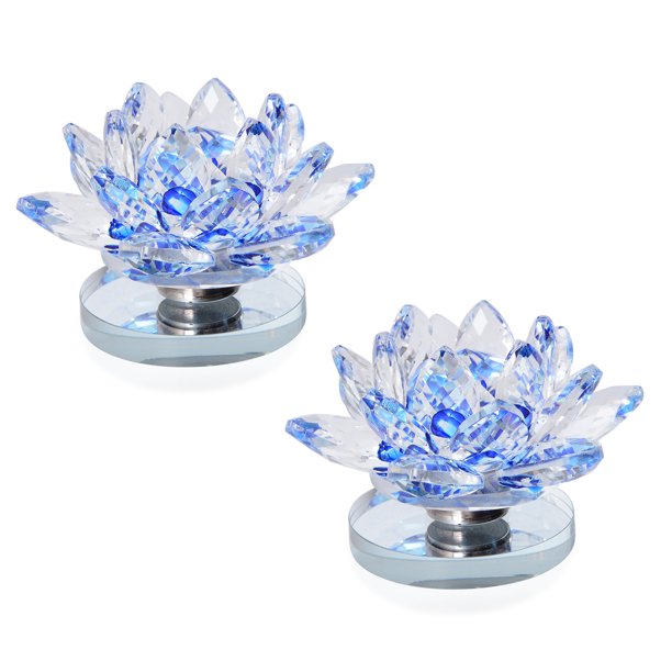 Shop LC Set of 2 Blue Crystal Lotus Flower with Rotating Base Box Home