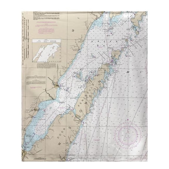 Betsy Drake BK14902DC 50 x 60 in. Door County, Green Bay, WI Nautical Map Nautical Map Fleece Throw