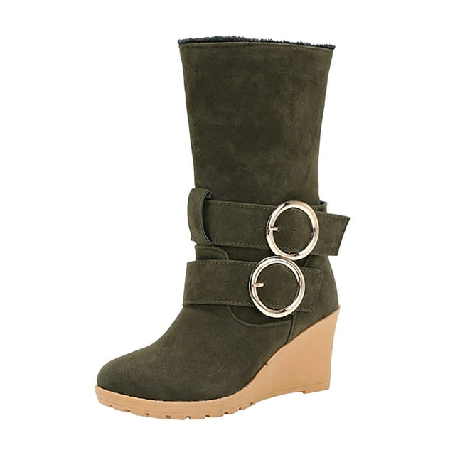 Dsscvnef Bottes de Neige pour Femmes Hiver Chaudes Confortables Bout Rond Boucle de Ceinture Talon Épais à la Mode pour Temps Froid