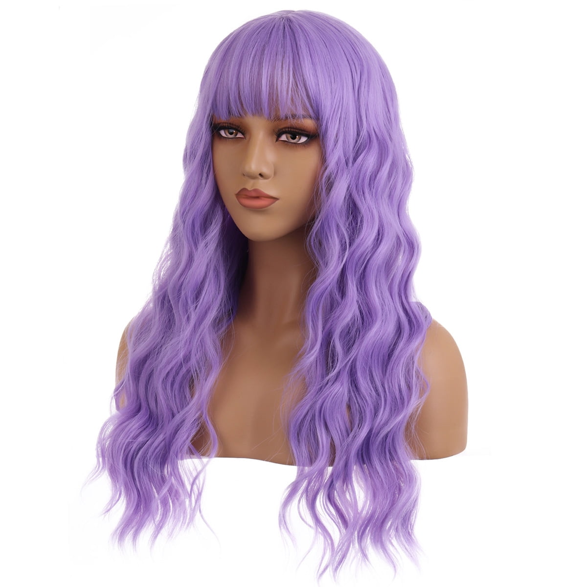 RightOn 23" Purple Wig Long Curly Purple Wig with Bangs Purple Wig for Women Girls Lavender Purple Wigs Synthetic Wig with Wig Cap