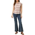 thumbnail image 2 of DARING DIVA Women's Summer Plaid Short Sleeves Button Down Shirts XS Red-White, 2 of 6