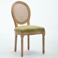 thumbnail image 3 of GAKMCIL Linen Fabric Upholstered Dining Chair, French Style Solid Wood Frame Antique Painting Rattan Back Dining Room Chair, Steel Spring Lining, Weight Capacity:300lb, Olive-Green (Set of 2), 3 of 15