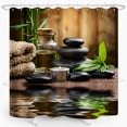 thumbnail image 3 of Zen Spa Shower Curtain Basalt Stones Herbal Oil Scent Candles Bamboo and Water Reflection Relaxing Meditation Home Décor Waterproof Fabric 72x72 Inch Plastic Hooks 12PCS, 3 of 7