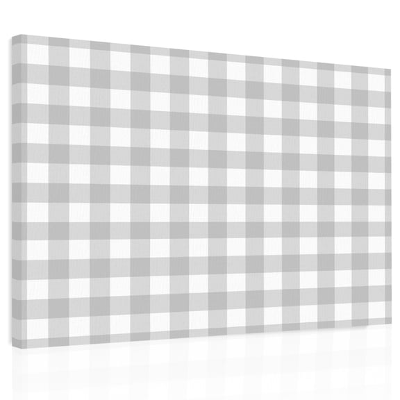 Light Gray Checks Canvas Print Wall Art, Gingham Plaid Abstract Modern Minimalist Wall Decor Modern Artwork Paintings Pictures for Living Room Framed and Stretched Ready to Hang 12" x 16"