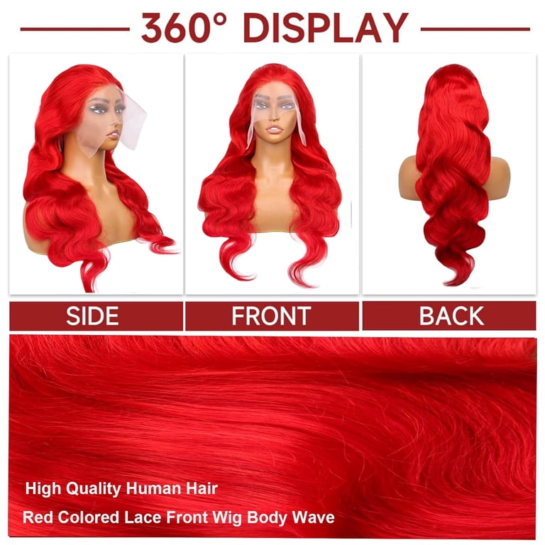 24” Red Body Wavy  LaceFront Wig NEW Red Color Lace Front Wigs Body Wave Skin Melt HD Lace Human  main image 4