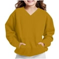 thumbnail image 5 of QIUOMBBP V Neck Sweatshirt for Kids Baggy Oversized Tunic Pullover Solid Color Casual Long Sleeve Tops with Pockets Yellow, 5 of 9