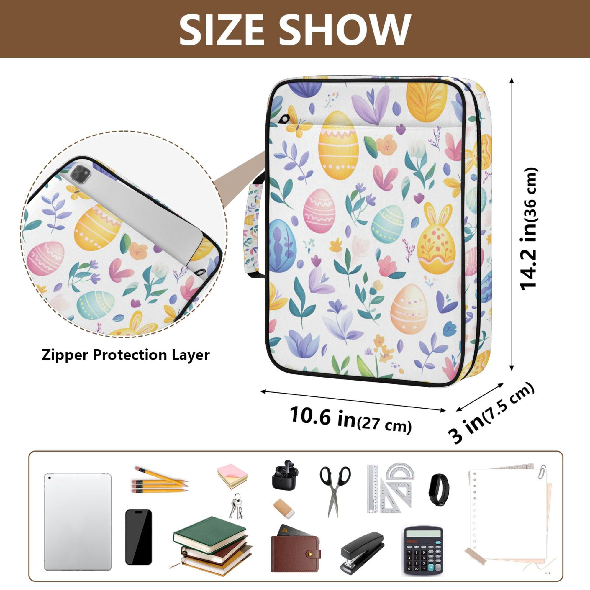 FORMRS Accordion File Folder A4 Size 7-Pocket Expanding Document Organizer Bag with 3 Ring Binder, Purple Easter Eggs