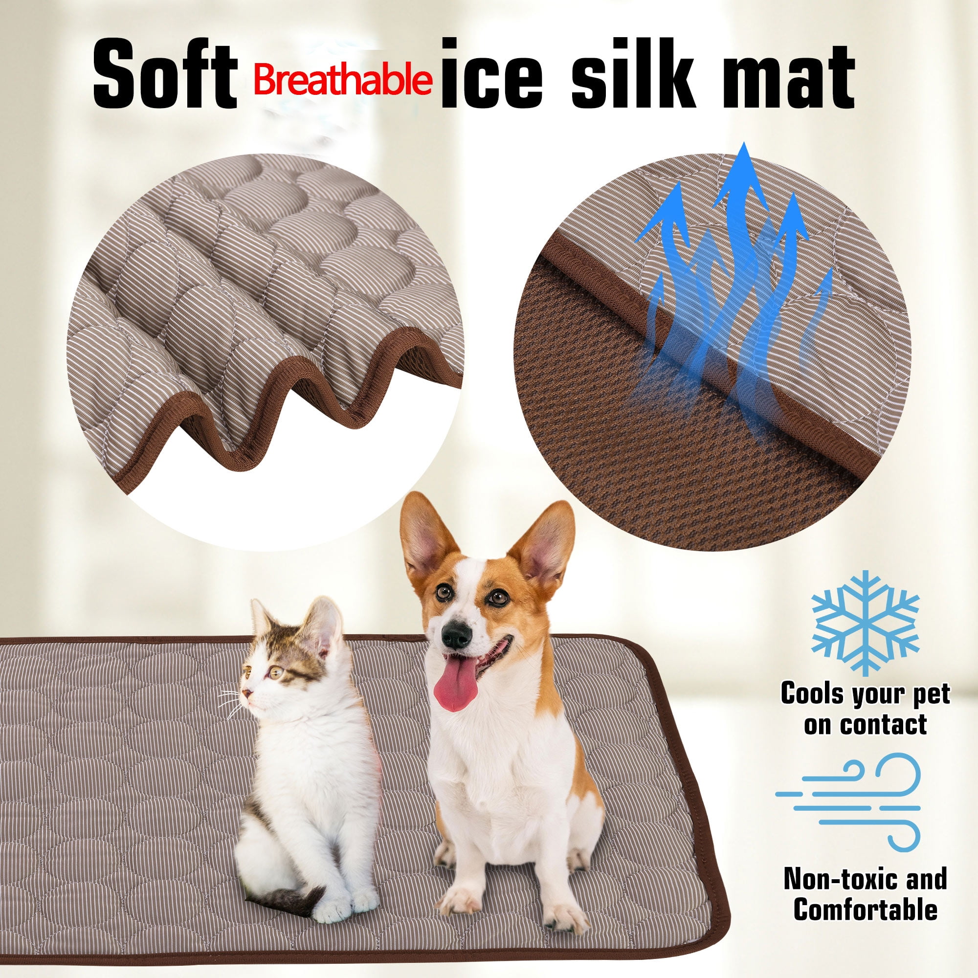 LELINTA Pets Cold Mat, Chilly Mat Pet Dog Cat Soft Summer Bed Fiber Mats Chilly Pad Cold Fabric Indoor Cushion Waterproof Pad Blue/Coffee (S/M/L/XL/2XL)
