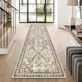 thumbnail image 3 of MJIAexp 2'x8' Boho Runner Rug,Non Slip Washable Floral Hallway Runner Rug with Rubber Backing, Low Pile Faux Wool Distressed Carpet for Kitchen, Laundry, Bedroom, Entrance,Brown, 3 of 8