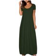 thumbnail image 2 of NXMZXB Plus Size Maxi Dresses for Curvy Women Loose Fit Casual Summer Short Sleeve Crewneck Long T-Shirts Dress Elegant Flowy Beach Sundress with Pockets A-Army Green XXL, 2 of 7
