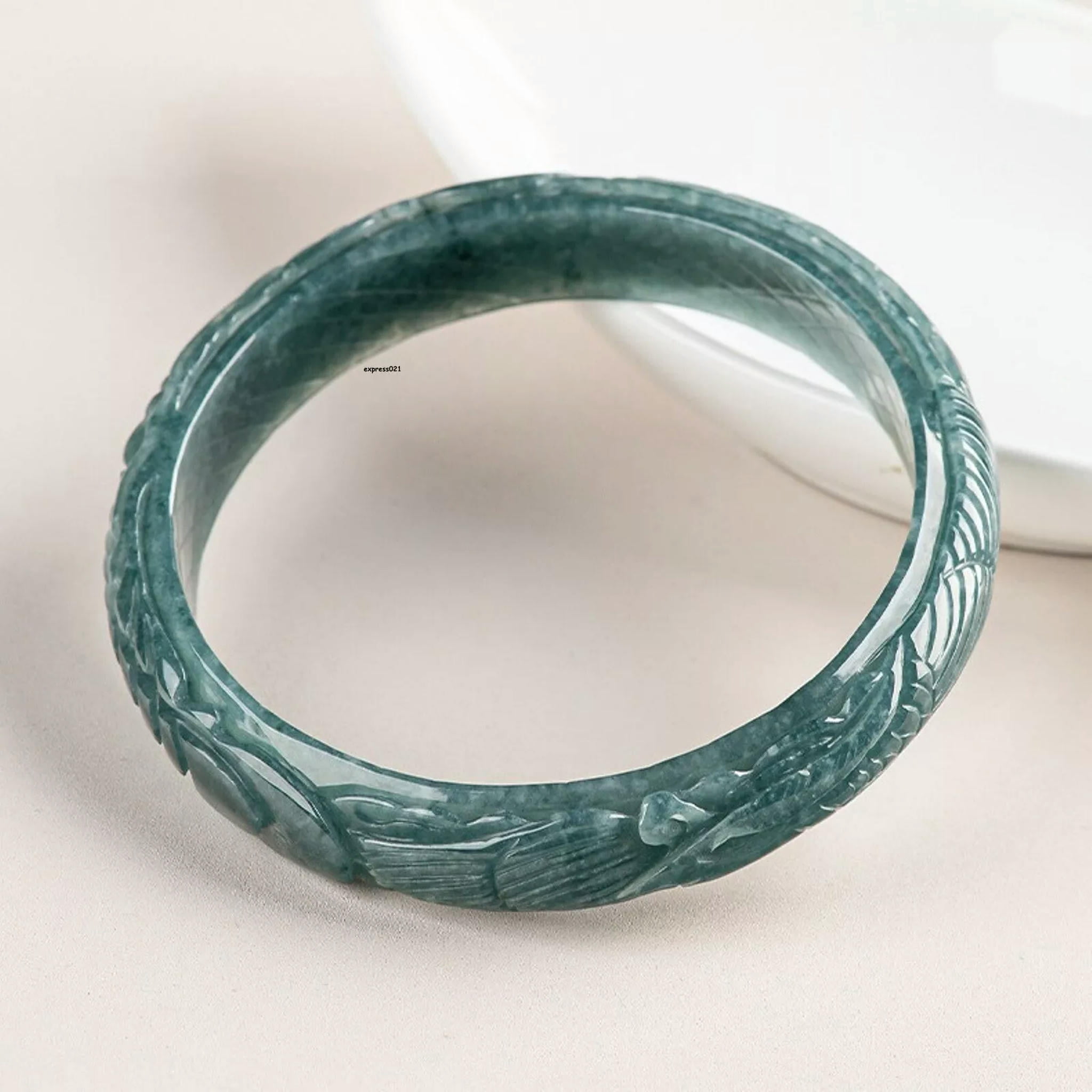 HOOUN 1PCS Natural Grade A Jade Jadeite Bangle Women Lucky Carved Phoenix Bracelet