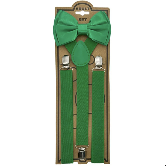 Emerald Kelly Green Bowtie and Suspenders Set, One Size Fits All