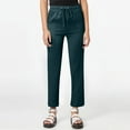 thumbnail image 3 of Womens Casual Cotton Linen Pants Drawstring Loose Fit Summer Pants Trousers with Side Pockets Dark Green 2XL, 3 of 4