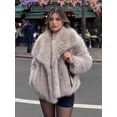 thumbnail image 2 of Short Faux Fur Jacket for Women Lapel Cardigan Winter Fluffy Outwear Coat for Evening Dresses Silver XS, 2 of 2