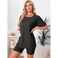 thumbnail image 2 of DARING DIVA Women's Pajama Set Split Jersey Knit Tops with Fitted Shorts S Black, 2 of 7