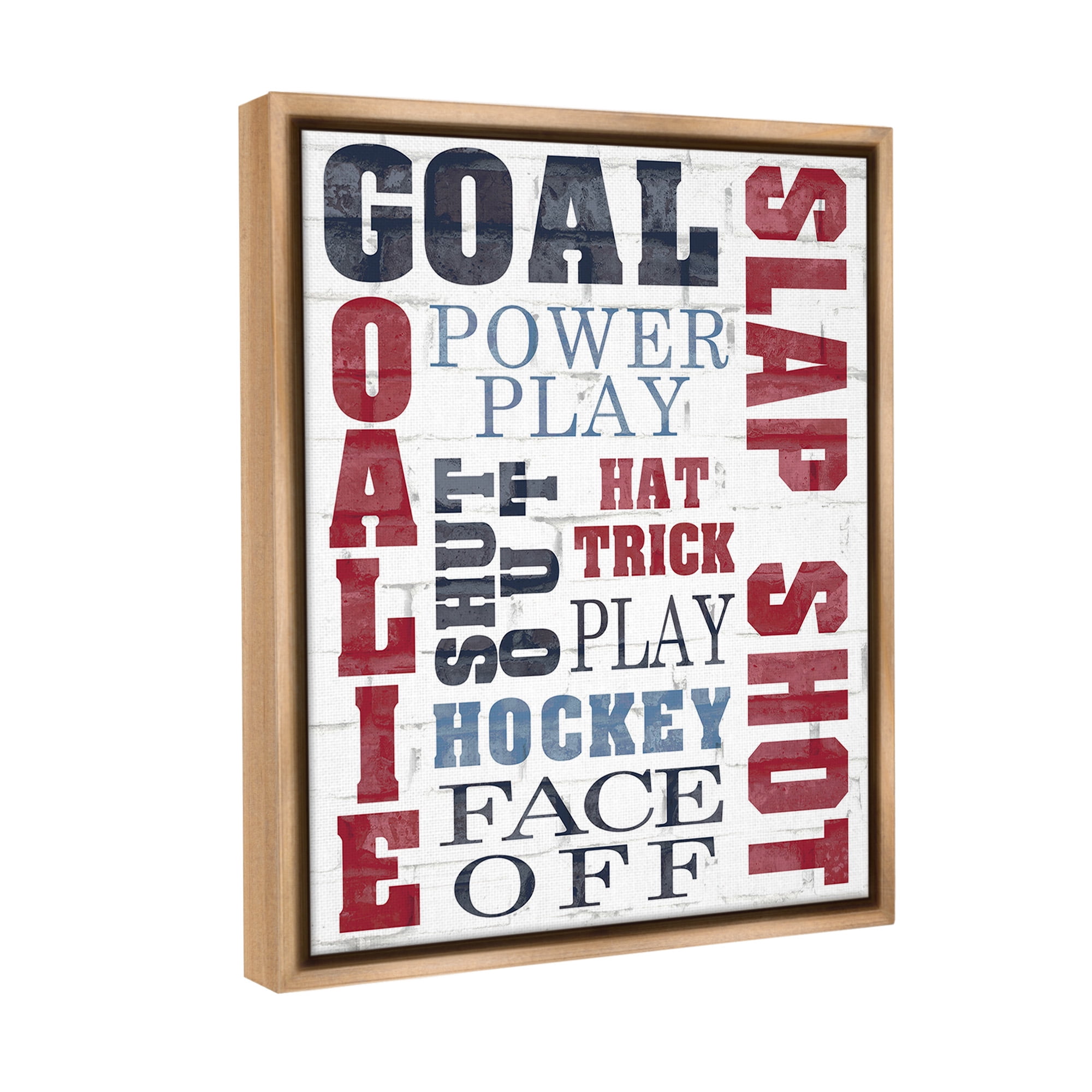 Stupell Industries Patterned Hockey Phrases Sports Painting Brown Floater Framed Canvas Art Print Wall Art, 25 x 31