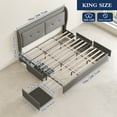 thumbnail image 2 of Bed Frame with Wingback Storage Headboard and 4 Storage Drawers, Upholstered Platform Beds with  LED Lights, No Box Spring Needed/Noise-Free, 2 of 7
