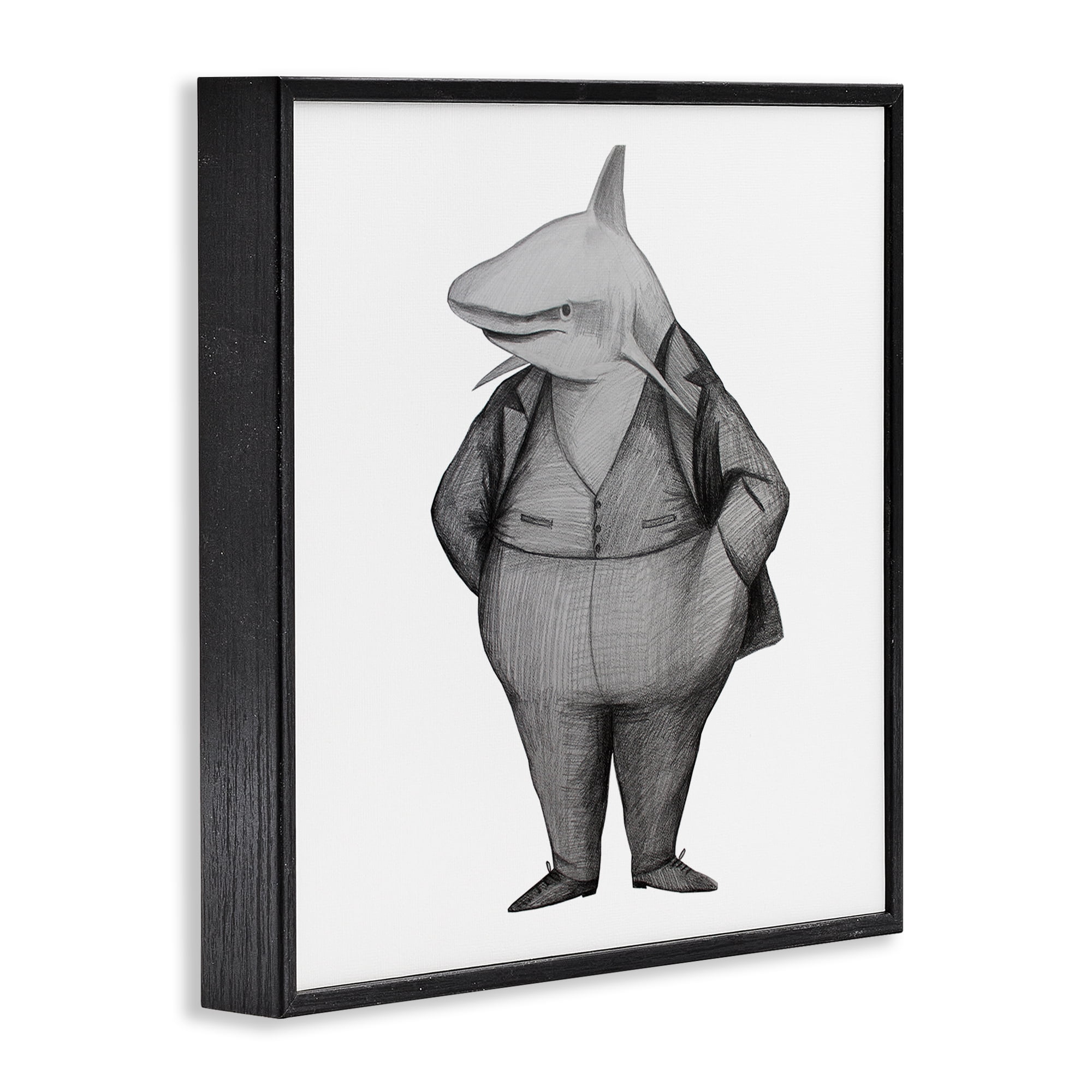 Stupell Industries Shark In Suit Drawing Black Framed Giclee Art, design by Violeta Vollmer