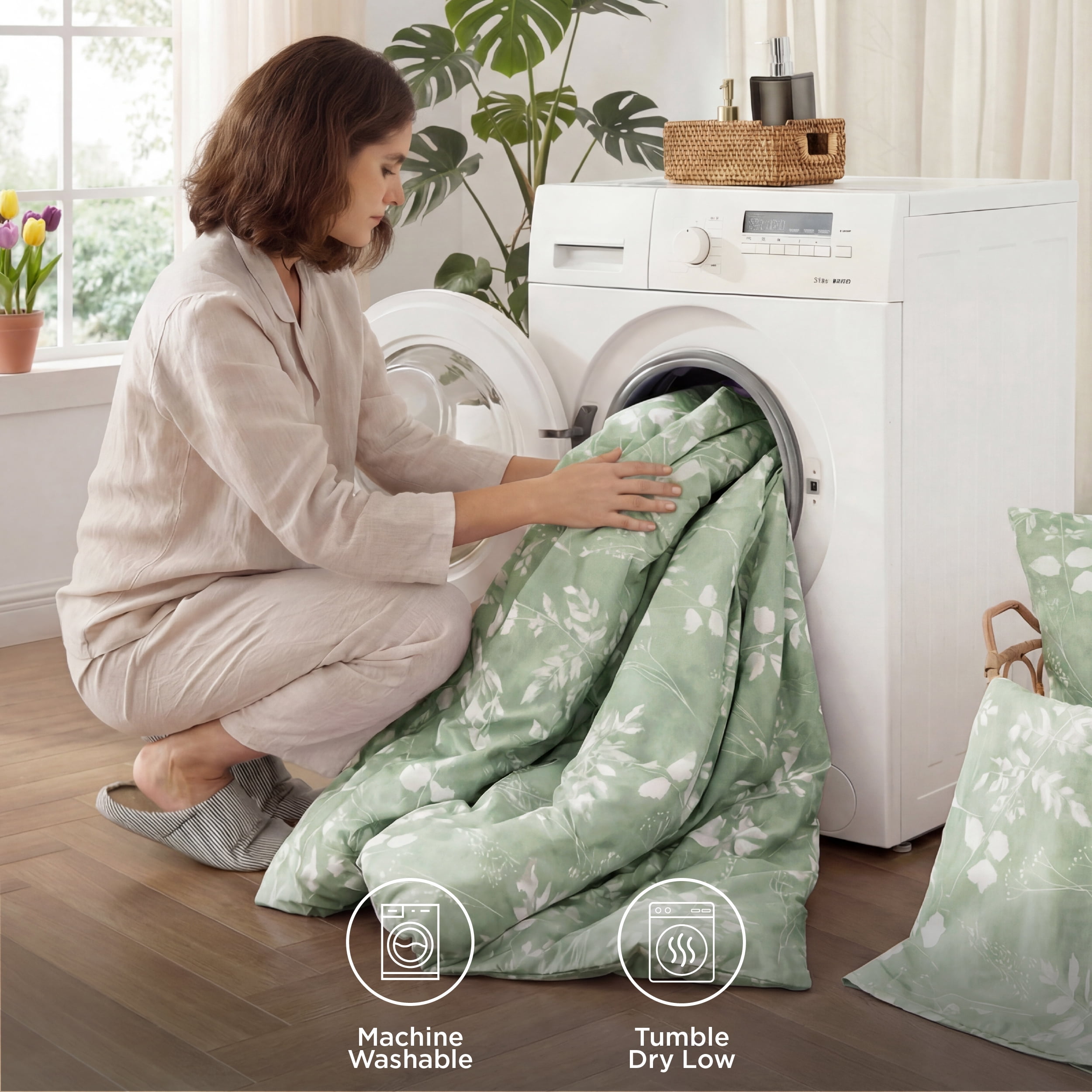 U by Bedsure Queen Comforter Set Sage Green, Bed in a Bag Queen Size Bedding, 7-Pieces Botanical Flowers Spring Comforter, Sheets, Pillowcases & Shams