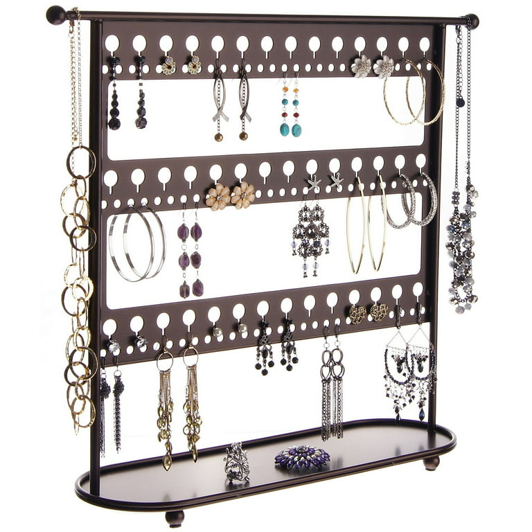 Angelynn's Large Long Hoop Dangle Earring Holder Organizer Jewelry Display Stand, Laela White