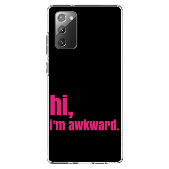 DistinctInk Clear Shockproof Hybrid Case for Galaxy Note 20 ULTRA (6.9" Screen) - TPU Bumper, Acrylic Back, Tempered Glass Screen Protector - Black Hot Pink "hi, I'm awkward."