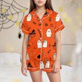 thumbnail image 2 of TOWED22 Kids Halloween Pajamas Sets Baby Boy Girl Button-Down Silk Sleepwear 2 Piece Short Sleeve Loungewear Clothes Set for 2-13 Years Teens(Orange,10-11 Y), 2 of 5