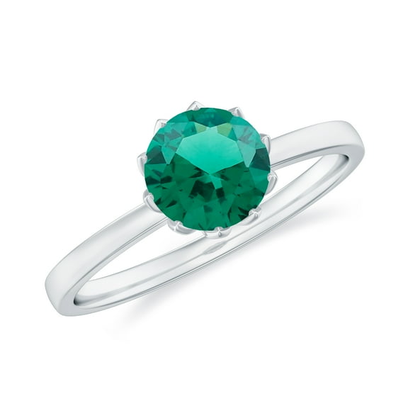 Rosec Jewels Certified Lab Grown Emerald Solitaire Engagement Ring - 6 mm Round Emerald Ring for Women - AAAA Quality, 925 Sterling Silver, US 4.00