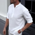 thumbnail image 5 of Dresfit Men's Henley Shirts Solid Button Down Business Tops Long Sleeve Loose Cotton Tennis T Shirts Big and Tall Lightweight Tees White L, 5 of 5