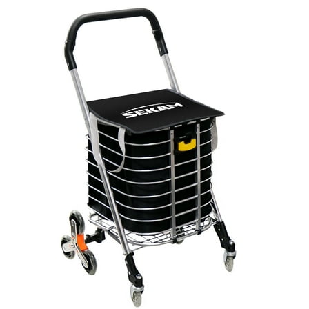 SEKAM Folding Shopping Cart,  Stair Climbing Utility Cart with Swivel Wheels, 44 LB Capacity