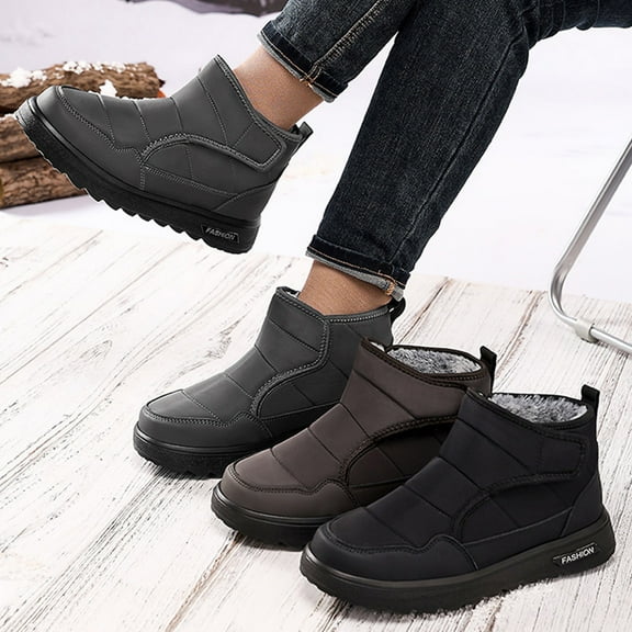 Miluxas Mens Winter Warm Fuzzy Cozy Hook & Loop House Shoes Indoor Outdoor Comfortable Fleece Lined Thick Soled Snow Boots Gray 9.5(45)