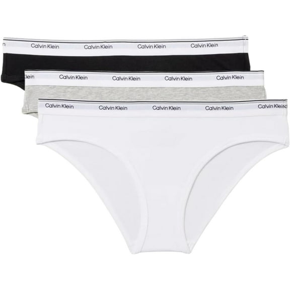Calvin Klein Women’s Cotton Soft Stretch Bikini, 3-Pack (Black/White/Gray, Large)