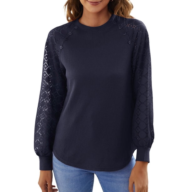 Camisa de manga larga para mujer Sudaderas con camiseta de empalme de encaje ahuecadas Irfora Sudadera mujer