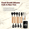 thumbnail image 2 of YANWEN Silicone Kitchen Utensil Set with Holder, 12‑Piece, Wooden Handles, 2 of 11