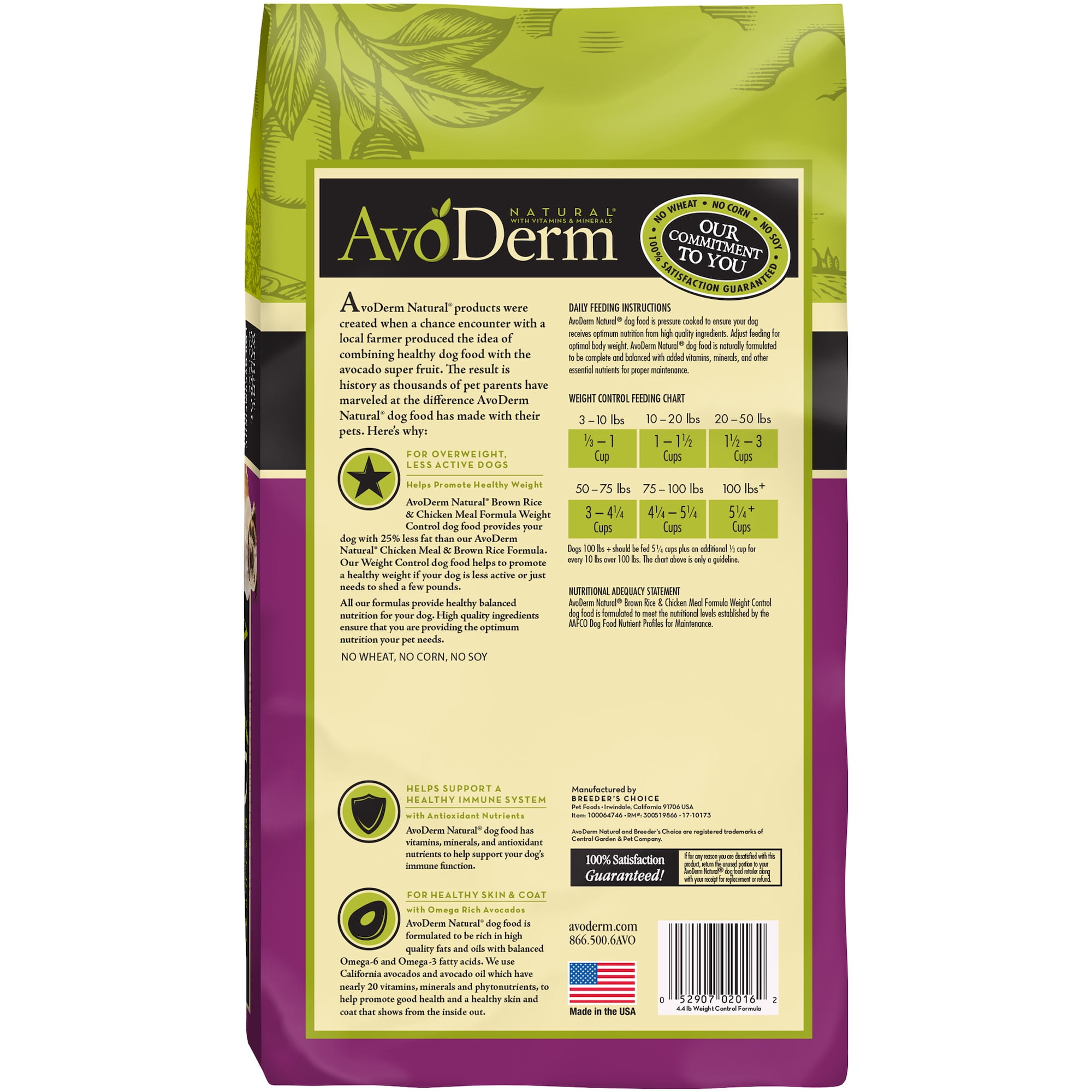AvoDerm Natural Chicken Meal and Brown Rice Formula Weight Control Dog Food, 4.4-Pound