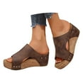 thumbnail image 3 of Chaussons d'Été en Cuir Plateforme Compensée Tempérament Antidérapants Plage Sandales Femmes Marron 38, 3 of 9