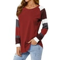 thumbnail image 4 of TWY Women Round Neck Colorblock Spliced Long Sleeve Pullover Tops, 4 of 7