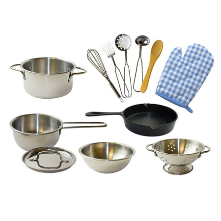 UPC: 0810034400819 | PopOhVer Deluxe Pots & Pans Set 12 Piece Playset – Stainless Steel