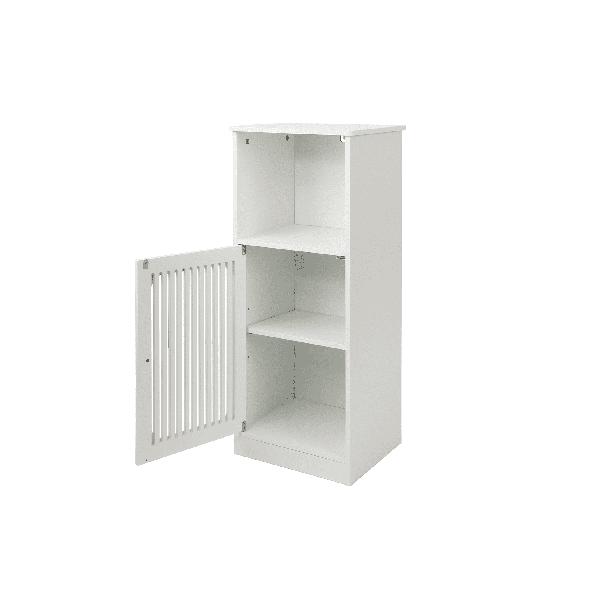 Leumius Bathroom Low Cabinet, Louvered Door Floor-Standing Bathroom Storage Cabinet, Multi-Layer Bathroom Storage Cabinet, White