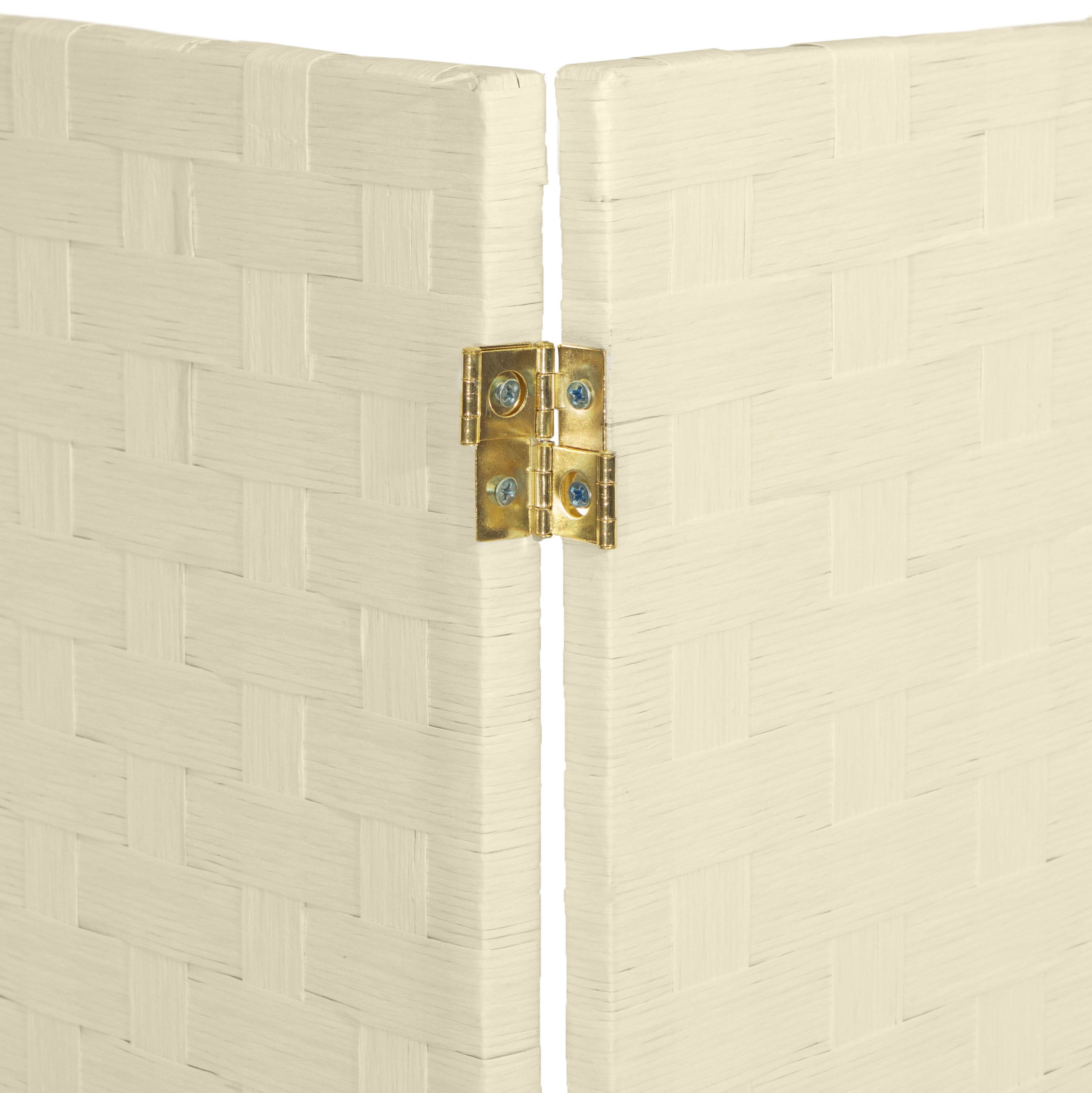 Red Lantern 2 ft. Short Woven Fiber Folding Screen - Cream - 4 Panel