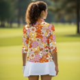 thumbnail image 6 of HUIACONG Retro Floral Print Women Golf Polo Shirts 3/4 Sleeve, Quarter Zip Golf Top for Golf, Tennis, Hiking, Running, Workout, 6 of 10
