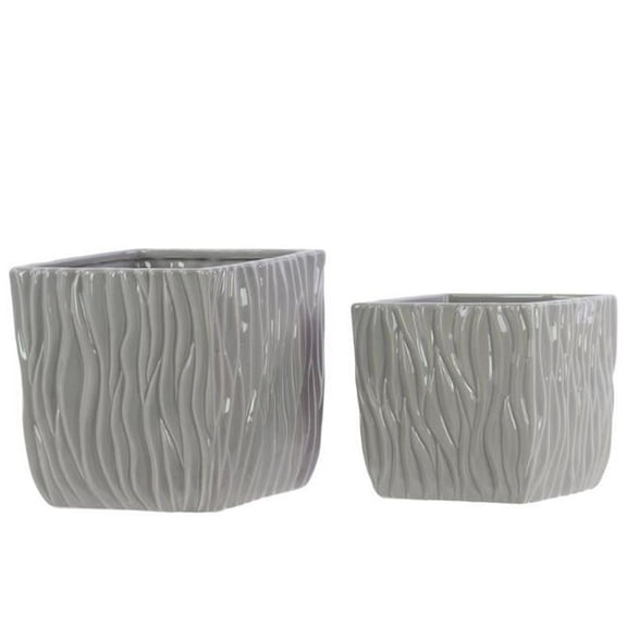 Cheungs Celadon Gray Ceramic Rippled Planter Grey