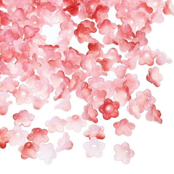 Uxcell 0.3x0.5" Acrylic Frosted Flower Beads Trumpet Flower Beads, 300Pcs, Red