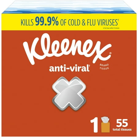 Kleenex Anti-Viral Facial Tissues  1 Cube Box (55 Total Tissues)  (Case Of 25 Packs).
