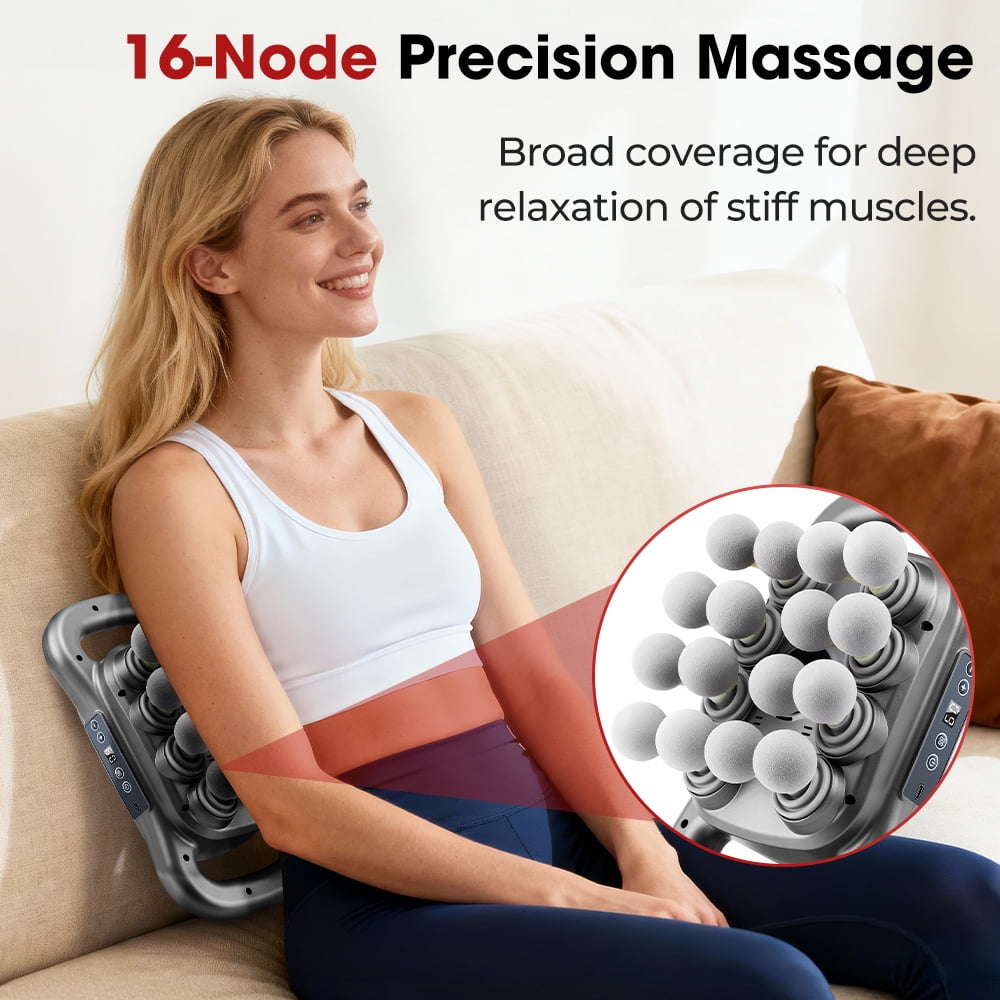 16 Head Massage Gun Deep, 2026 Upgrade 16-Drive Back Muscle Massager with 9 Modes & 9 Intensities, Quiet Powerful Waist Back Massager Set for Shoulders, Legs, Foot, Body Muscle