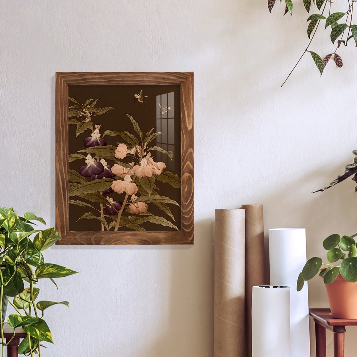 Asian Brocade IV - Framed Print w/glass - Walnut