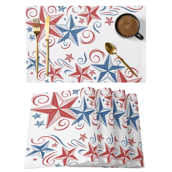 Independence Day Star Placemats Set of 1, 4th of July American Flag Red Blue Star Non-Slip Place Mats Washable Table Mats for Kitchen Dining Table Decorations Indoor/Outdoor