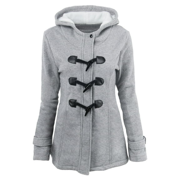 IROINNID Fleece Jacket for Women Winter Thermal Plush Warm Button Thicken Jacket Long Sleeve Hooded Outwear Coat with Pocket,Gray