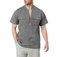 thumbnail image 2 of Coorders Men's Linen Henley Turndown Collar Shirts with Double Pocket, Gray, M, 2 of 6
